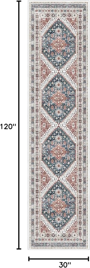 Madane Hallway Runner Rug 2'6''x10' Kitchen Runner, Non Slip Vintage Runners for Hallways Washable Kitchen Rugs Soft Low Pile 2.5x10 ft Rug Runner for Laundry Room, Entryway and Bedroom, Navy Blue