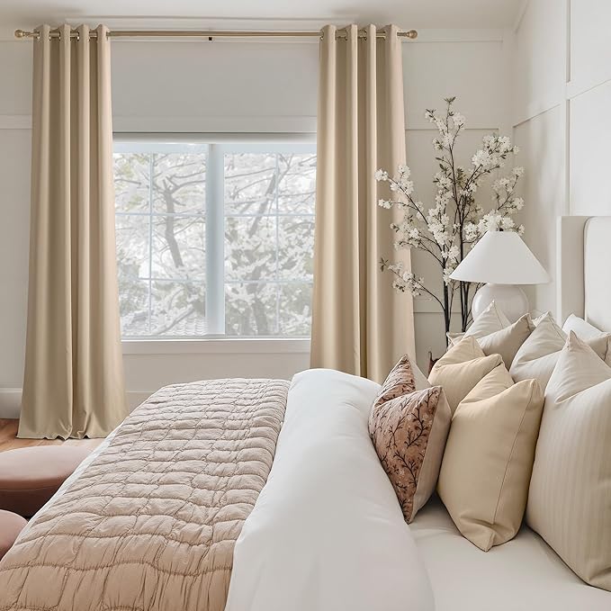 NICETOWN Room Darkening Draperies Curtains Panels, 2 Panels Biscotti Beige W52 x L63