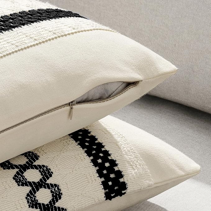 MIULEE Set of 2 Black Boho Decorative Lumbar Pillow Covers 12x20 Inch Farmhouse Rustic Couch Throw Pillows Modern Cotton Cushion Covers Retro Cute Macrame Woven Spring Home Decor for Bed Sofa Chair