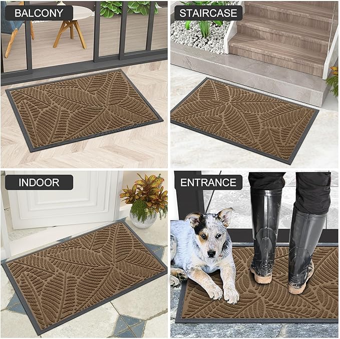 Colorxy Waterproof Doormat, Sturdy Natural Rubber Front Indoor Mat, Non Slip Low Profile Outdoor Door Mat, Stain and Fade Resistant Floor Mats, Easy Clean Patio Entry Mat, 47''x24'', Light Brown