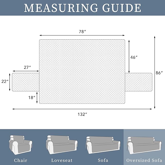 ISSUNTEX Double Protection 100% Waterproof Sofa Covers for Living Room, Reversible Couch Covers for 3 Cushion Couch Sofa, Furniture Protector Sofa Cover for Pets (X Large, Gray/Light Gray)