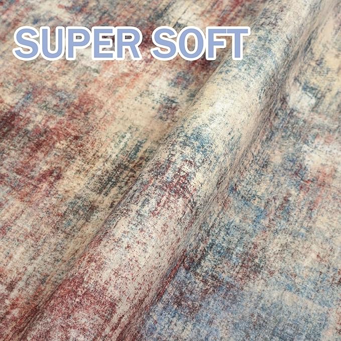 IOHOUZE Abstract Runner Rug 3x8 Ft Washable Runners for Hallways, Non Slip Kitchen Runner Printed Faux Wool Entryway Runner Indoor, Modern Abstract Floor Carpet for Hall Bedroom, Red/Multi