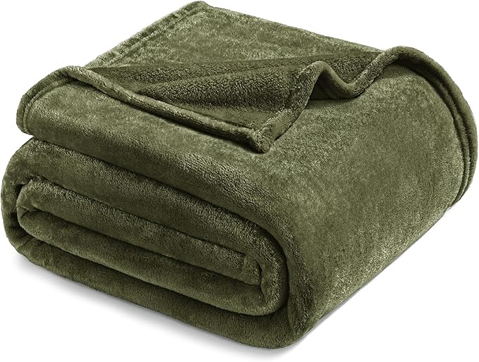 Exclusivo Mezcla Fleece Blanket Twin Size for Bed, Super Soft and Warm, All Season, Cozy, Plush, Lightweight, 60x80 Inches Olive Green