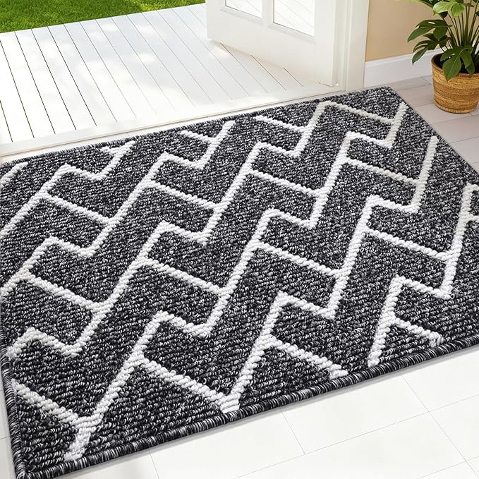 OLANLY Front Door Mat, Non-Slip Rubber Backing, Dirt Resistant and Absorbent, Washable, Easy to Clean Low-Profile Indoor Doormat for Back Door, Entryway, Inside Entrance, 36x24, Black