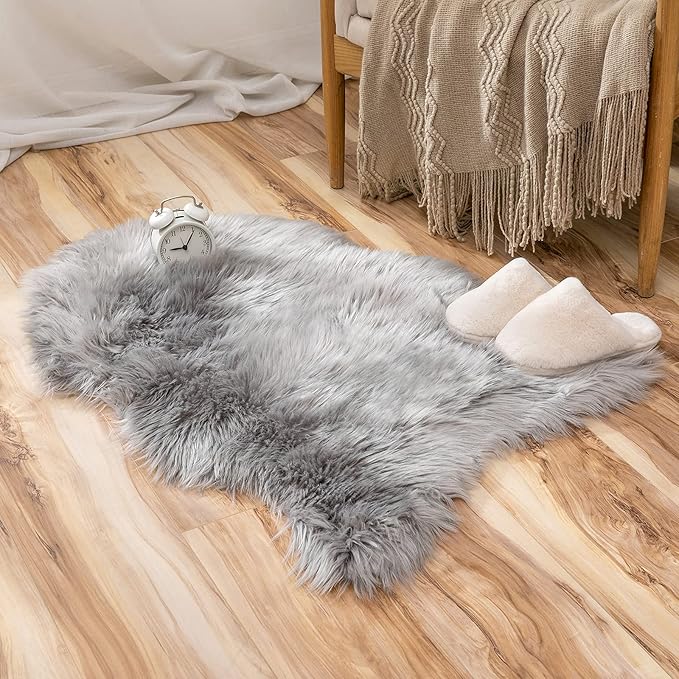 MIULEE Fluffy Rug Soft Shaggy Faux Fur Area Rug Luxury Plush Sheepskin Carpet for Bedroom Living Room Sofa Chair 2 x 3 Feet, Grey