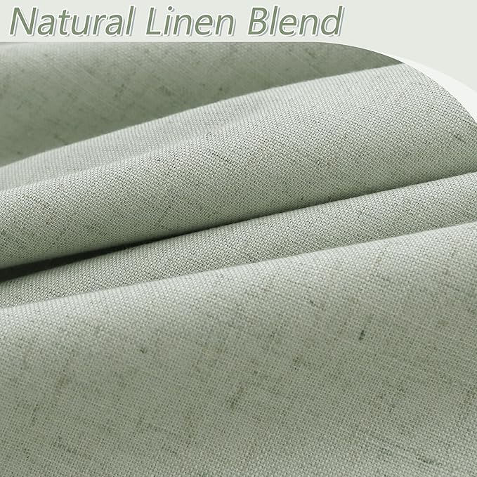 Guken Mist Sage 100% Blackout Linen Curtains 96 Inch Length 2 Panels Set for Living Room Bedroom Back Tab Thermal Insulated Black Out Drapes Room Darkening Farmhouse Style for Bedroom Window Curtains