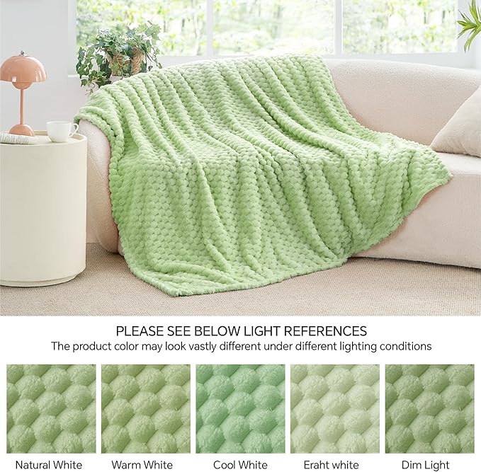 BEDELITE Fleece Throw Blanket for Couch & Bed - 3D Jacquard Decorative Light Green Blanket, Super Soft and Cozy Warm Fuzzy Blanket All Seasons Suitable, 50x60Inches