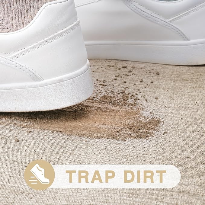 LEKEEPGO Ultra Thin Indoor Door Mat 17"x29", Low-Profile Door Mat Indoor Entrance, Non Slip Rubber Backing Inside Doormat Washable Welcome Front Entryway Dirt Trapper Entry Mat, Khaki