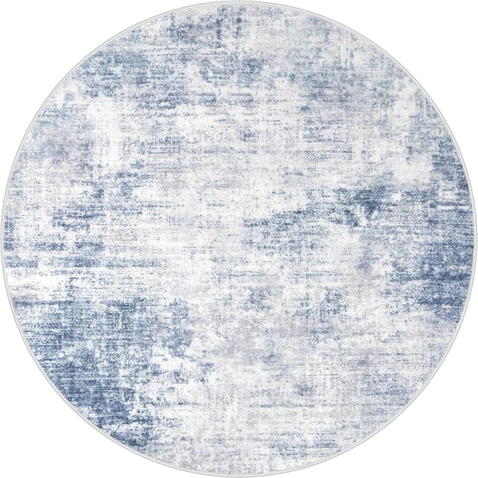 IOHOUZE Round Area Rug 5 Ft Circle Entryway Rugs Round Washable Door Mat Indoor Entrance, Non Slip Circle Front Door Rug, Printed Abstract Faux Wool Floor Carpet for Foyer Porch Sink, Light Blue Grey