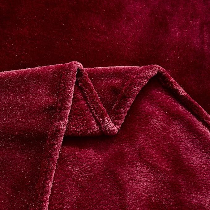 TASTHROW Large Flannel Fleece Throw Blanket, 90×90 Inch - Cozy Lightweight Thick Blanket - All Seasons Suitable for Women, Men and Kids (Burgundy)