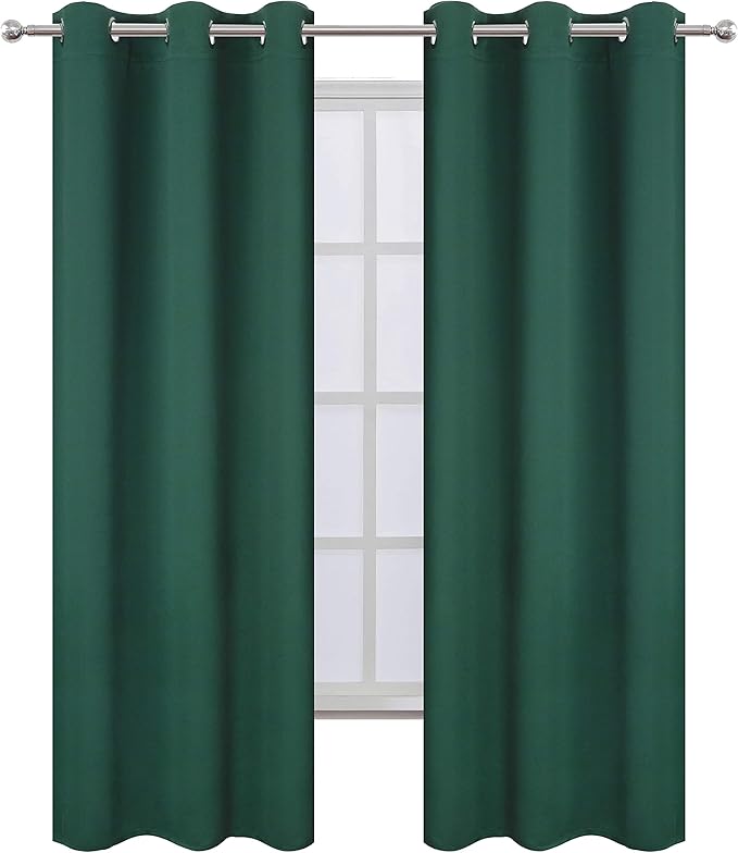 LEMOMO Green Blackout Curtains 34 x 84 Inch Length/Set of 2 Curtain Panels/Thermal Insulated Room Darkening Blackout Curtains for Bedroom
