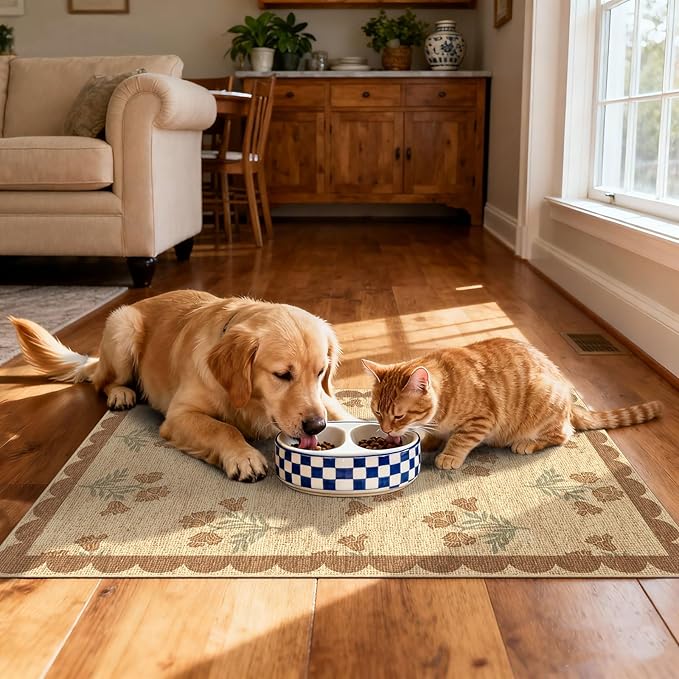 Floral Outdoor Rug - 28" x 43" Front Door Mat Indoor Outside Entrance Non-Slip Washable Outdoor Mat Jute-Look Tan Scalloped Rug for Entryway Kitchen Mudroom Layered Doormat for Front Porch