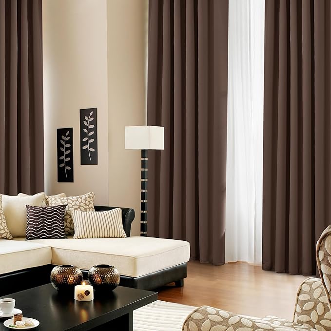 Deconovo Back Tab and Rod Pocket Blackout Curtains, Thermal Insulated Window Curtain Set - Blackout Panels for Bedroom, 52x63 Inch, Brown, 2 Panels