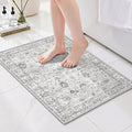 Area Rugs 24x17 Inch Home Decor Entry Rug, Small Door Mat Bath Mats for Bathroom, Ultra-Thin Non Slip Floral Low Pile Tub Mat for Sink Shower Doorway Tub Kitchen Sink(2 x 1.4 ft, Grey)
