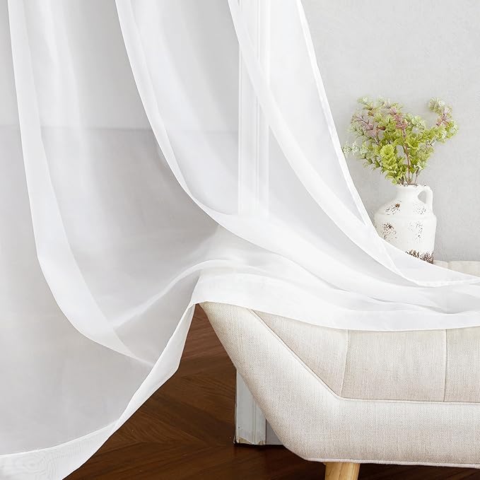 NICETOWN Sheer Curtains for Windows - Grommet Top Ivory Voile Window Treatment Drape Panels for Nursery/Small Window, 2-Pack, W54 x L45