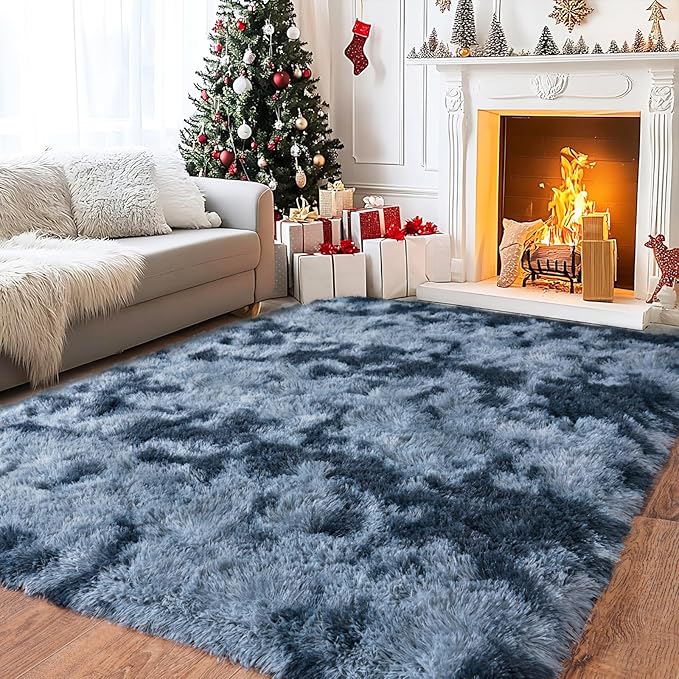 Pionblank Large Rug for Living Room 6x9 Feet, Modern Soft Shag Area Rug, Plush Fuzzy Carpet for Bedroom Girls Boys Room Home Nursery Teens Dorm Decor, Blue Grey