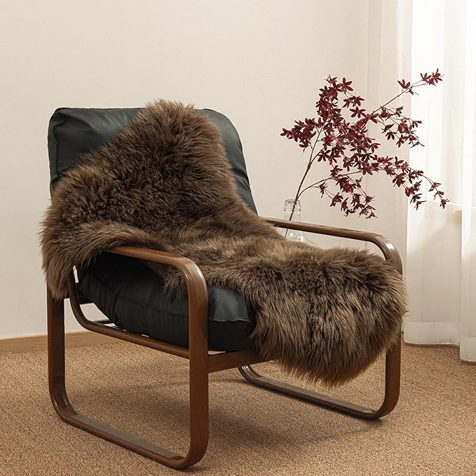 Ashler Faux Fur Rug, Fluffy Shaggy Area Rug, Ultra Soft 2.3 x 3.3 Feet Sheepskin Fur, Dark Coffee Fuzzy Rug, Machine Washable Shag, Nursery Decor Throw for Bedroom, Kids Room, Living Room