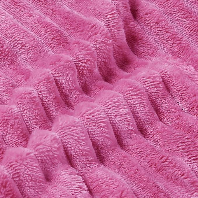 BEDELITE Fleece Blanket Queen Size – 3D Ribbed Jacquard Soft and Warm Decorative Fuzzy Blankets – Cozy, Fluffy, Plush Lightweight Throw Blankets for Couch, Bed, Sofa(Hot Pink, 90x90 inches)