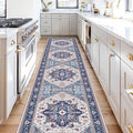 OPPODREAM Soft Entryway Rug 2x10, 2x10 Rug Runner, Washable Hallways Carpet 2 x 10 with Non Slip Backing, Low-Pile Bedside Carpet 2 x 10, Long, Faux Cashmere, Navy Blue & Red & Cream