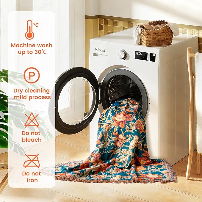 MSGKV Boho Throw Blanket for Bed Twin Size 100% Cotton Floral Bird Blanket 60"x80" Sofa Couch Blankets Muslin Spring Breathable Lightweight Farmhouse Blankets Boho Home Decor All Seasons