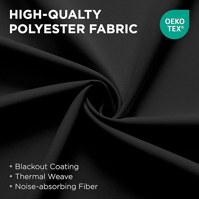 Joydeco Blackout Patio Sliding Door Curtains 108 Inches Long, Grommet Privacy Room Divider Curtains, Extra Wide Thermal Blackout Drapes for Bedroom Living Room (Black, 80Wx108L, 1 Panel)