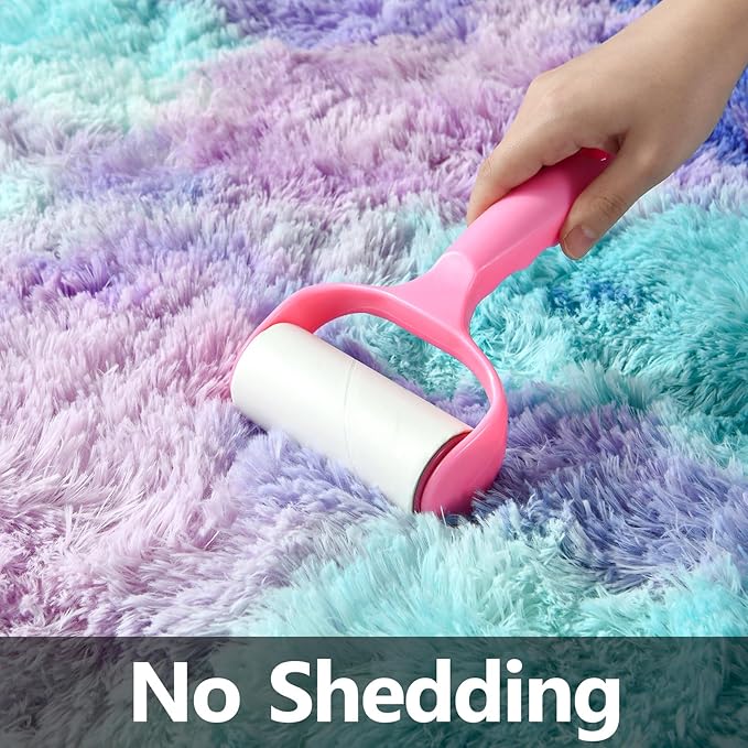 Deerhoo Large Shag Area Rugs 5 x 8, Tie-Dyed Plush Fuzzy Rugs for Living Room, Ultra Soft Fluffy Furry Rug for Bedroom, Indoor Carpet Nursery Rugs for Kids Room Home Decor, Rainbow