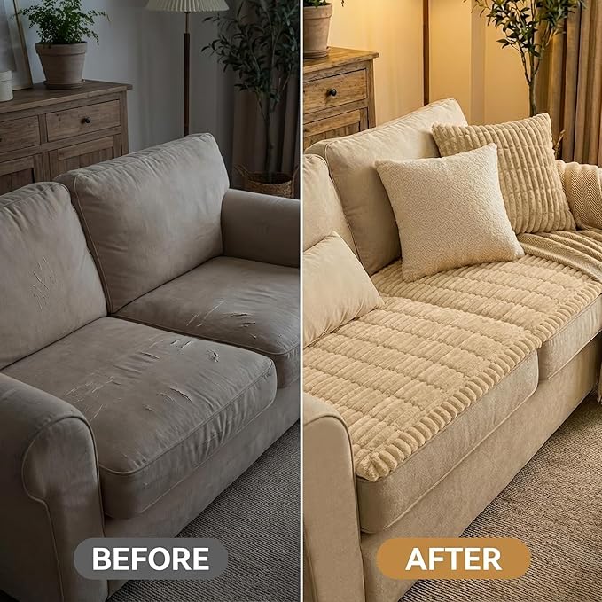Smiry Couch Cover for Dogs Washable, Non Slip Fuzzy Pet Couch Covers for 3 Cushion Sofa Pet Friendly, Thick Soft Sofa Slipcovers Cushion Protector (Camel, 27.6" x 82.7")