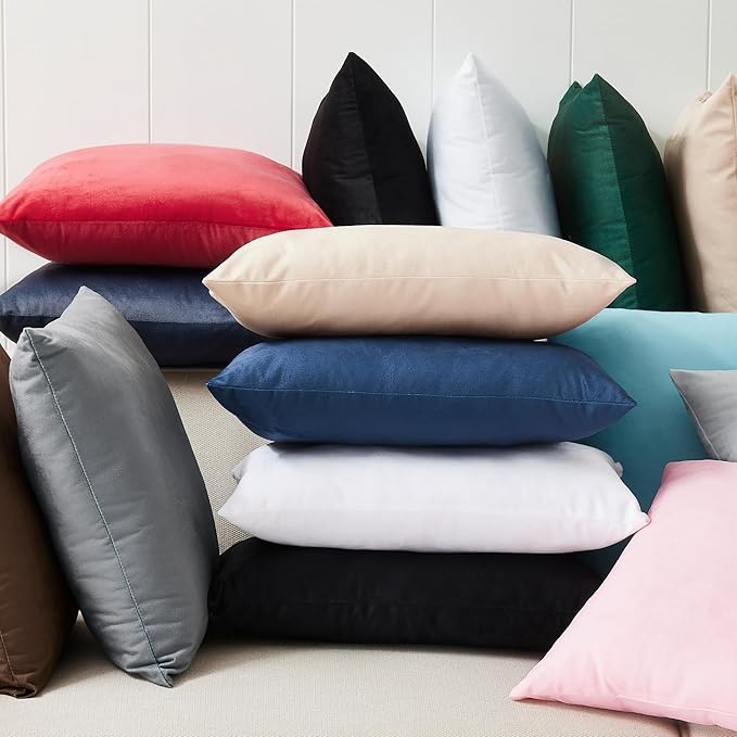 LANE LINEN Synthetic Down Filled Velvet Throw Pillow Inserts Pack of 2 White - 18 x 18 Inches Cushion Inserts for Couch, Bed & Living Room Décor - Indoor Decorative Pillows Made in Canada