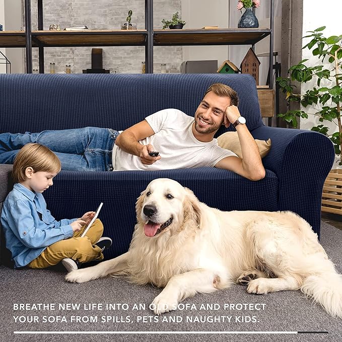 ZNSAYOTX Stretch Oversized Couch Cover Universal Sofa Covers for Living Room Dogs Pet Furniture Protector Spandex Extra Large Sofa Slipcovers with Anti Slip Foam Sticks (Navy Blue, XL Sofa)