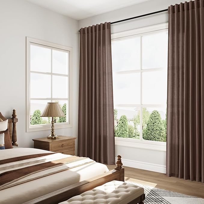 Cappuccino Curtains 108 Inches Long, Back Tab Linen Blend Light Filtering Semi Sheer Privacy Drapes for Living Room & Bedroom, 52x108 inch, 2 Panels