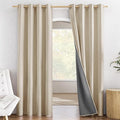 NICETOWN Cream 100% Blackout Linen Curtains 84 inch Long Burg for Living Room, 1 Pair, 52" Width Each Panel, Farmhouse Thick Completely Blackout Window Treatment Thermal Insulated Drapes