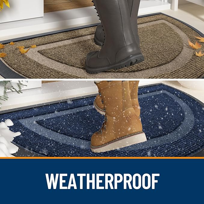 OLANLY Half Circle Door Mat Indoor Outdoor Entrance Welcome, Waterproof All-Season, All-Weather Doormat, Sturdy Natural Rubber, Low Profile, Easy Clean Patio Porch Entryway Mat, 59x23, Green