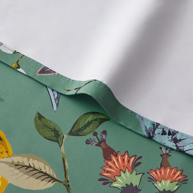Topfinel Vintage Cottagecore Chinoiserie Curtains & Drapes Botanical Floral Flower Lemon Hummingbird Patterned Sage Green Pioneer Woman Blackout Curtains 96 Inches Long 2 Panels Living Dining Room