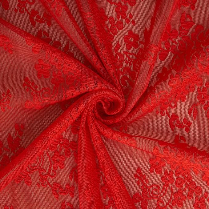 YJ YANJUN Vintage Lace Curtains 45 Inch Length Victorian Floral Pattern Red Sheer Curtain Panels for Living Room Bedroom,Light Filtering, Xmas Gift for Holiday Decor 2 Panels 52W x 45L