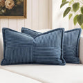 MIULEE Decorative Lumbar Throw Pillow Covers for Couch Bed Livingroom 14x24 Inch Set of 2 Blue Boho Accent Throw Pllows Broadside Striped Patchwork Soft Corduroy Summer Coastal Pillowcases