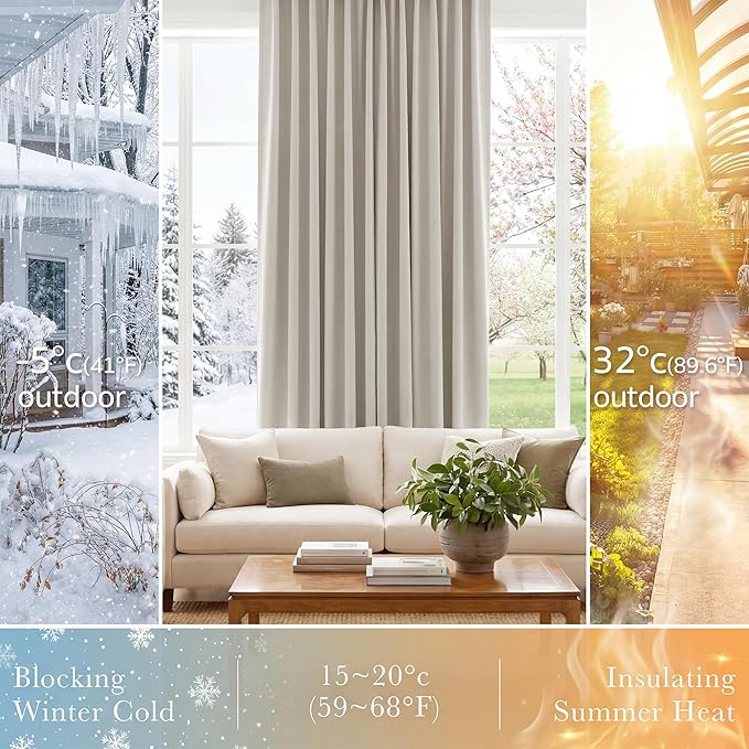 PONY DANCE Short Black Out Curtain Panels for Basement, Small Drapes for Bathroom, Thermal Insulated Tiers for Basement, 34x45 inch, 2 Window Curtain Panels, Cream
