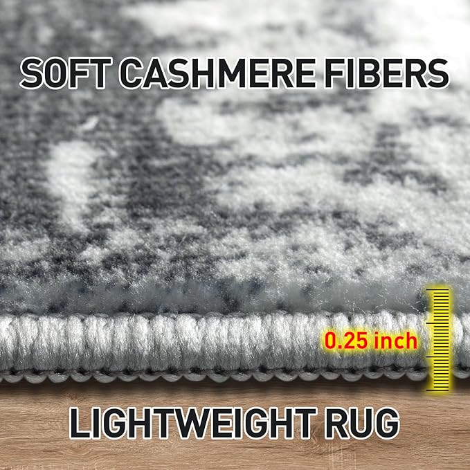 2'6''x8' Runner Rugs Washable Rug: Modern Abstract Hallway Runner Rug Indoor Soft Low Pile Thin Carpet Anti-Skid Non-Shedding Carpets for Kitchen, Entryway, Laundry, Bedroom - Black Grey Gold
