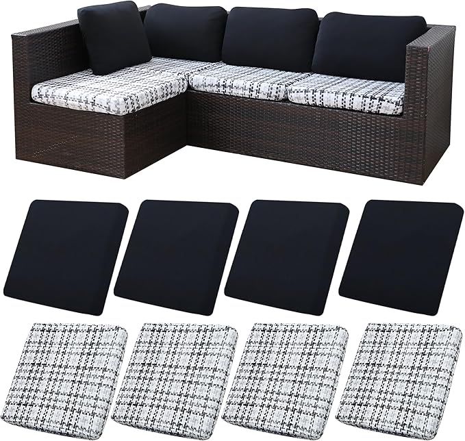 8Pcs Stretch Patio Cushion Covers,Outdoor Couch Covers Replacement,Outdoor Couch & Sofa Slipcovers,for Patio Furniture Cushion Covers,Washable Reusable urniture Protector(Black Grid,8PCS)