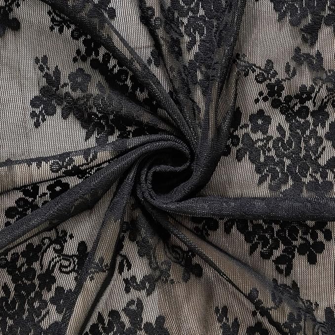 YJ YANJUN Vintage Lace Curtains 96 Inches Long Victorian Floral Gothic Black Sheer Curtains for Living Room Bedroom Halloween Goth Decor Rod Pocket 52W x 96L 2 Panels Black