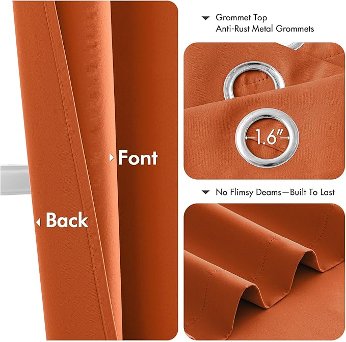 MIULEE Orange Blackout Curtains for Bedroom Living Room 84 Inches Long 2 Panels, Thermal Insulated Room Darkening Fall Drapes Solid Grommet Noise Reduction Light Blocking Window Treatments 40x84 Inch