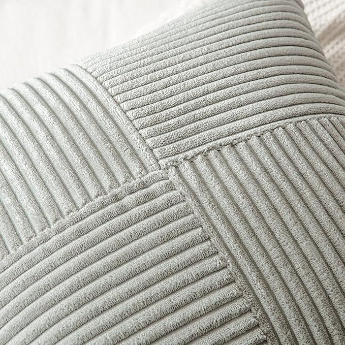 MIULEE Silver Grey Decorative Euro Sham Pillow Covers 24x24 Inch for Bed Couch Sofa Pack of 2 Boho Farmhouse Throw Pillows Soft Cross Corduroy Patchwork Textured Cushion Cases