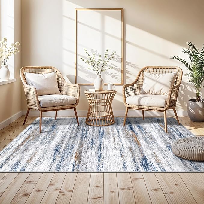4x6 Rugs for Living Room: Non-Slip Washable Area Rug for Hallway Entryway Kitchen Bedroom - Easy-to-Clean Stain and Water Resistant Carpet - Soft Low-Pile Throw Mat Navy Grey