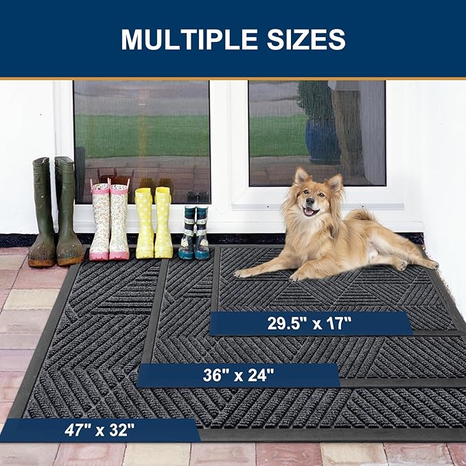 Smiry Front Door Mat Outside Entrance, Heavy Duty Sturdy Natural Rubber Doormat, Trap Dirt and Moisture, Easy Clean Low Profile Welcome Floor Mats for Indoor Outdoor Entry, 35X23 Inch, Silver Grey