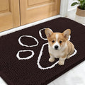 OLANLY Dog Door Mat for Muddy Paws 24x16, Paw Print Design, Absorbs Moisture and Dirt, Absorbent Non-Slip Washable Doormat, Quick Dry Chenille Mud Mat for Dogs, Entry Indoor Entryway Carpet, Brown