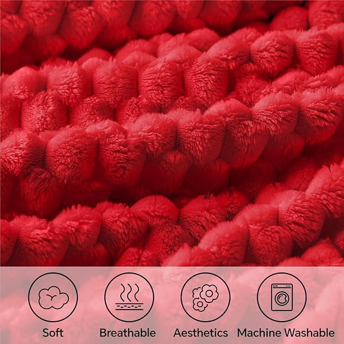 BEDELITE Fleece Throw Blanket for Couch & Bed - 3D Jacquard Decorative Red Blanket, Super Soft and Cozy Warm Fuzzy Blanket All Seasons Suitable, 50x60Inches