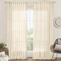 LAMIT Extra Wide Linen Curtains for Bedroom, Light Filtering Faux Linen Textured Panels Semi Sheer Back Tab and Rod Pocket Boho Drapes for Living Room, Beige, 2 Panels, 70 x 84 Inch