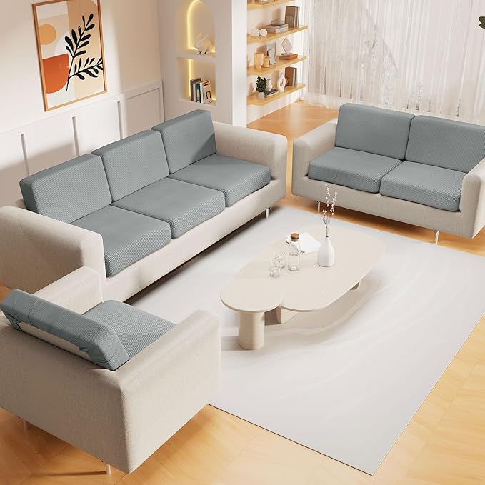 hyha Waterproof Couch Cushion Covers for Pets, Non Slip Sofa Seat Cover for Dogs Washable, Soft Thick Stretch Jacquard Fabric, Sofa Slipcovers with Elastic Bottom (1 Chaise+3 Seater, Light Grey)