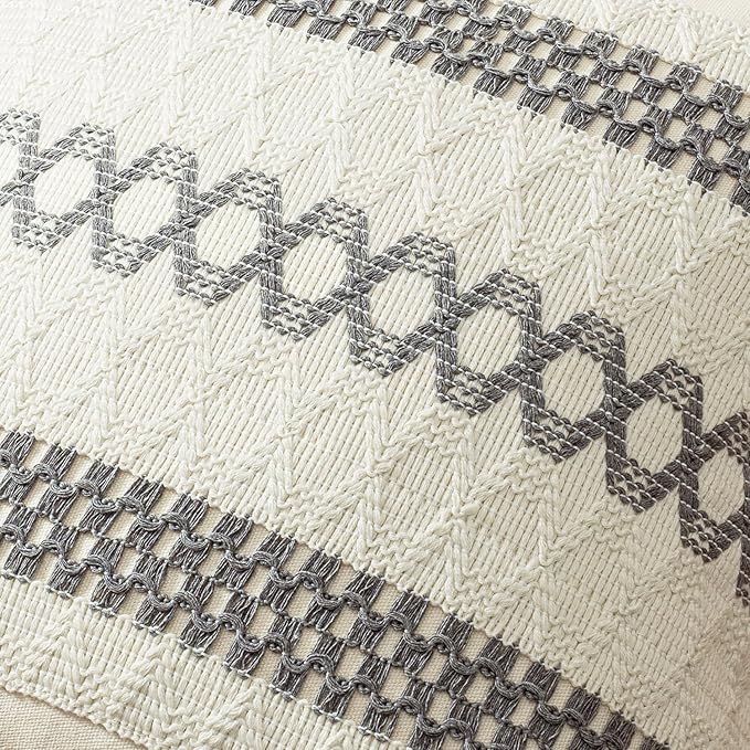 MIULEE Set of 2 Gray Boho Decorative Lumbar Pillow Covers 12x20 Inch Farmhouse Rustic Couch Throw Pillows Modern Cotton Cushion Covers Retro Cute Macrame Woven Spring Home Decor for Bed Sofa Chair