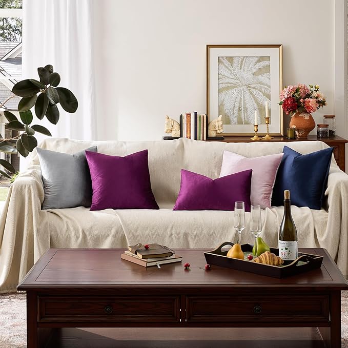GIGIZAZA Decorative Couch Throw Pillow Covers,Set of 2 Purple Square Pillow Cushion Covers 22x22,Pillow Cases Velvet Pillow Covers
