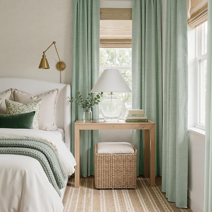 RYB HOME Sage Green 100% Blackout Curtains 102 inches Long, Thermal Insulated Linen Texture Drapes for Bedroom/Living Room, Elegant Farmhouse Curtains Back Tab&Rod Pocket, W52xL102, 2 Panels